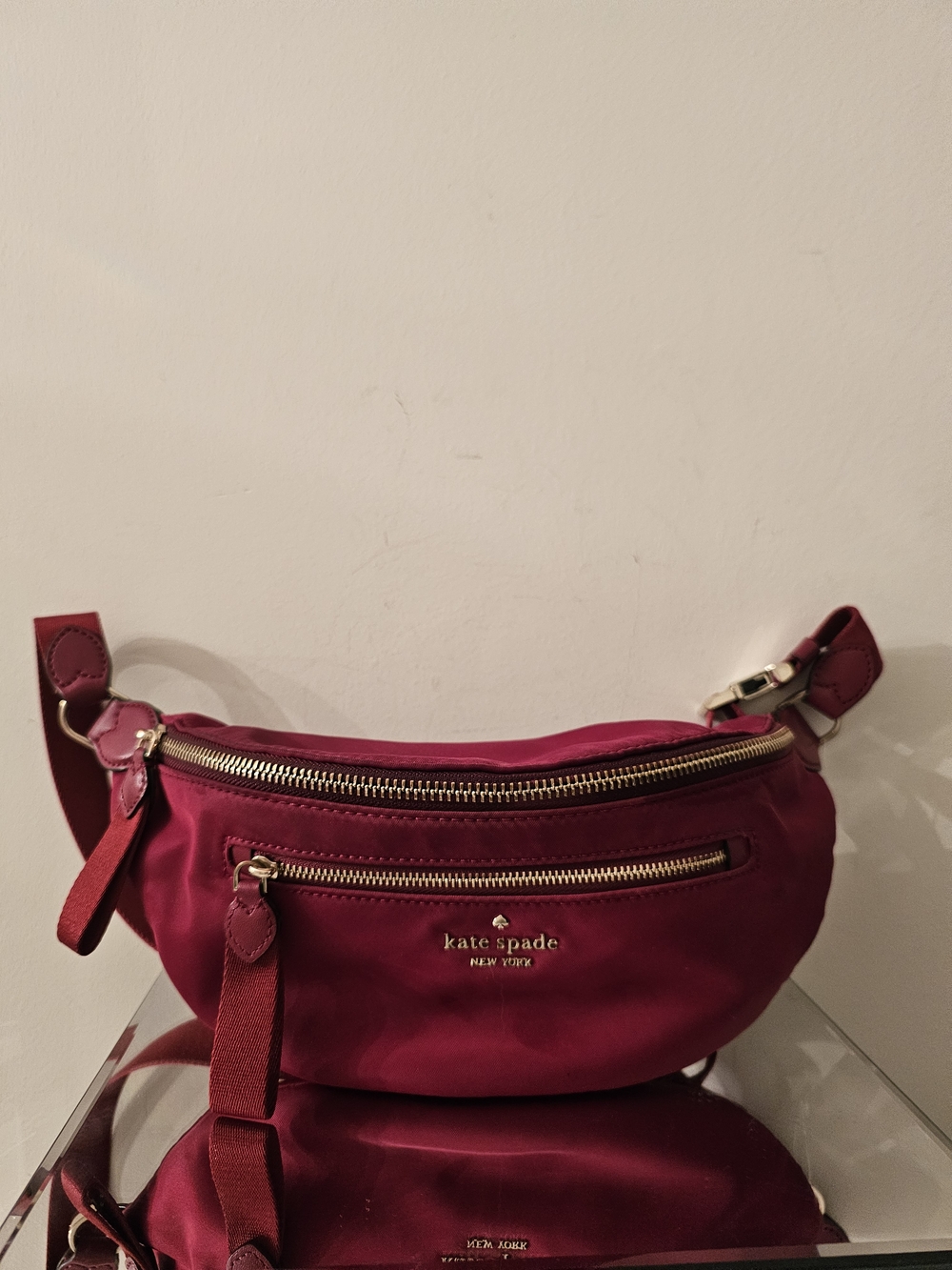 kate spade Chelsea Cranberry  Nylon Crossbody Belt Bag with Gold Hardware